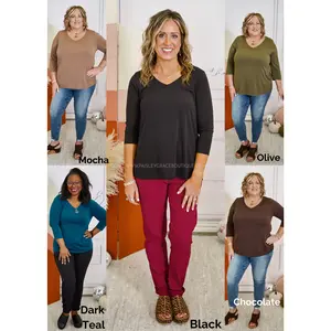 Indy Solid V-Neck Top - 5 Colors  - FINAL SALE