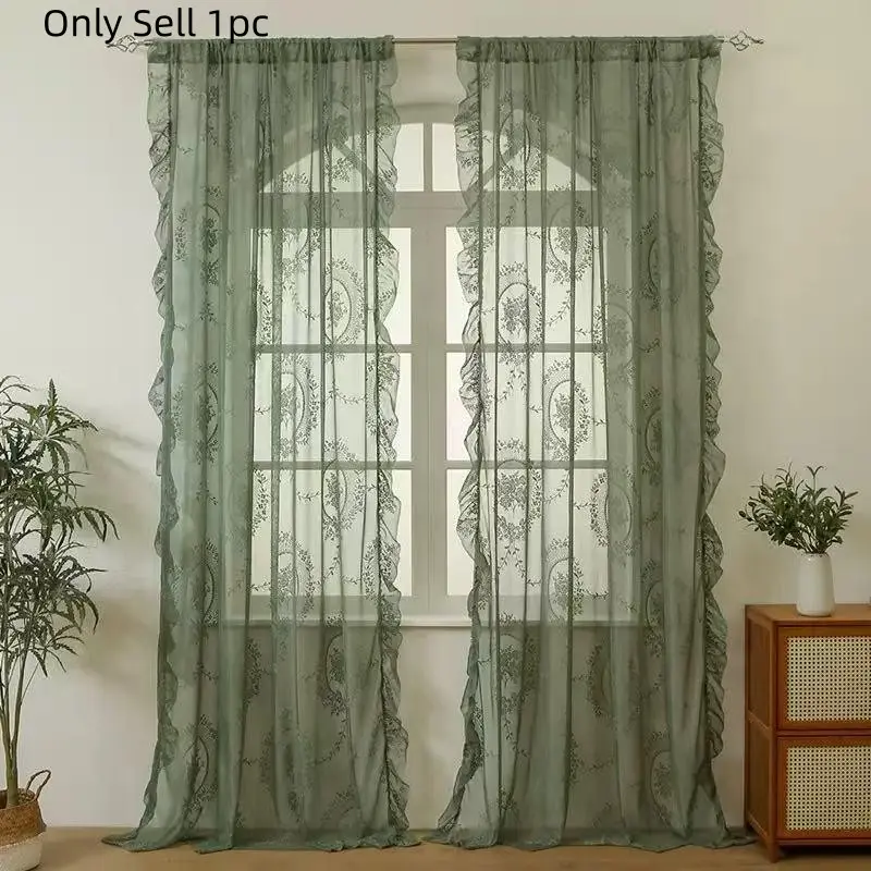 Room Decor Vintage Floral Embroidery Curtain Blinds, 1 Count Semi-transparent Window Curtain with Ruffles, Attached Valances, Bedroom Curtains Arch, Window Drapes for Home Living Room, Home Decorative Curtain, Curtain For Windows, Home Decoration Curtain