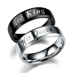 her King his Queen couple ring stainless steel ring men and women daily wear couple gift