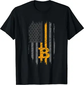 BTC Bitcoin American Flag Crypto Revolution Buy the Dip Summer Casual Shortsleeve Cotton T-Shirt
