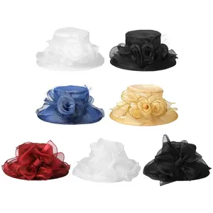 Women's Organza Derby Hat with Floral Mesh Trim Wide Brim Fascinator for Tea Party Wedding,summervibes Turquoise Hat summerwins,summerwins