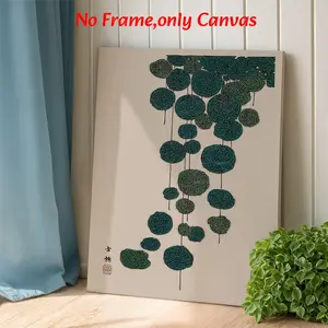 Artistic Wall Art, Green Circular Abstract Ink Painting Poster, Oriental Style Printing, Green Beige Canvas Decoration, Living Room & Study Aesthetic, Perfect Housewarming Gift, Framed.