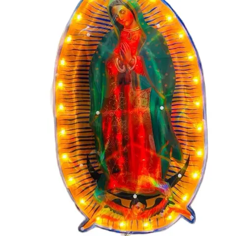 Virgin of Guadalupe with Lights - Religious Decor for Catholicism - Control for Light Patterns - Ideal for Home and Church Decor Hanging Cross Ornament