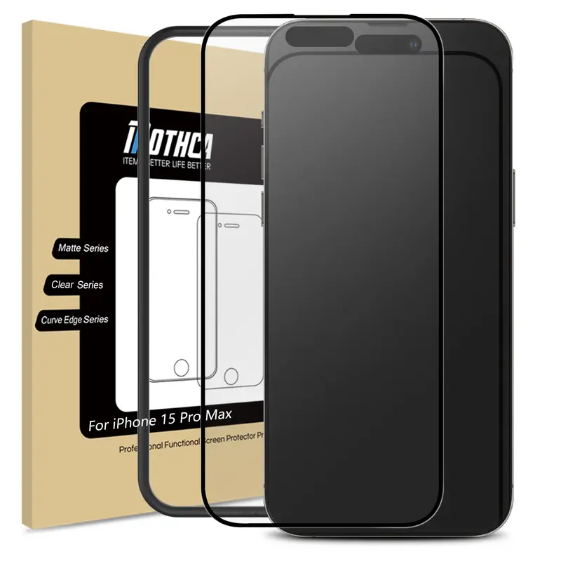 Mothca Matte (No Privacy) Full Coverage Tempered Glass Screen Protector for iPhone 13/14/15/16 Pro Max Plus, Anti-Glare, Anti-Fingerprint, Black Edge, Easy Installation Tool, Case Friendly, Smooth Smartphone Cellphone Devices Protection Accessories