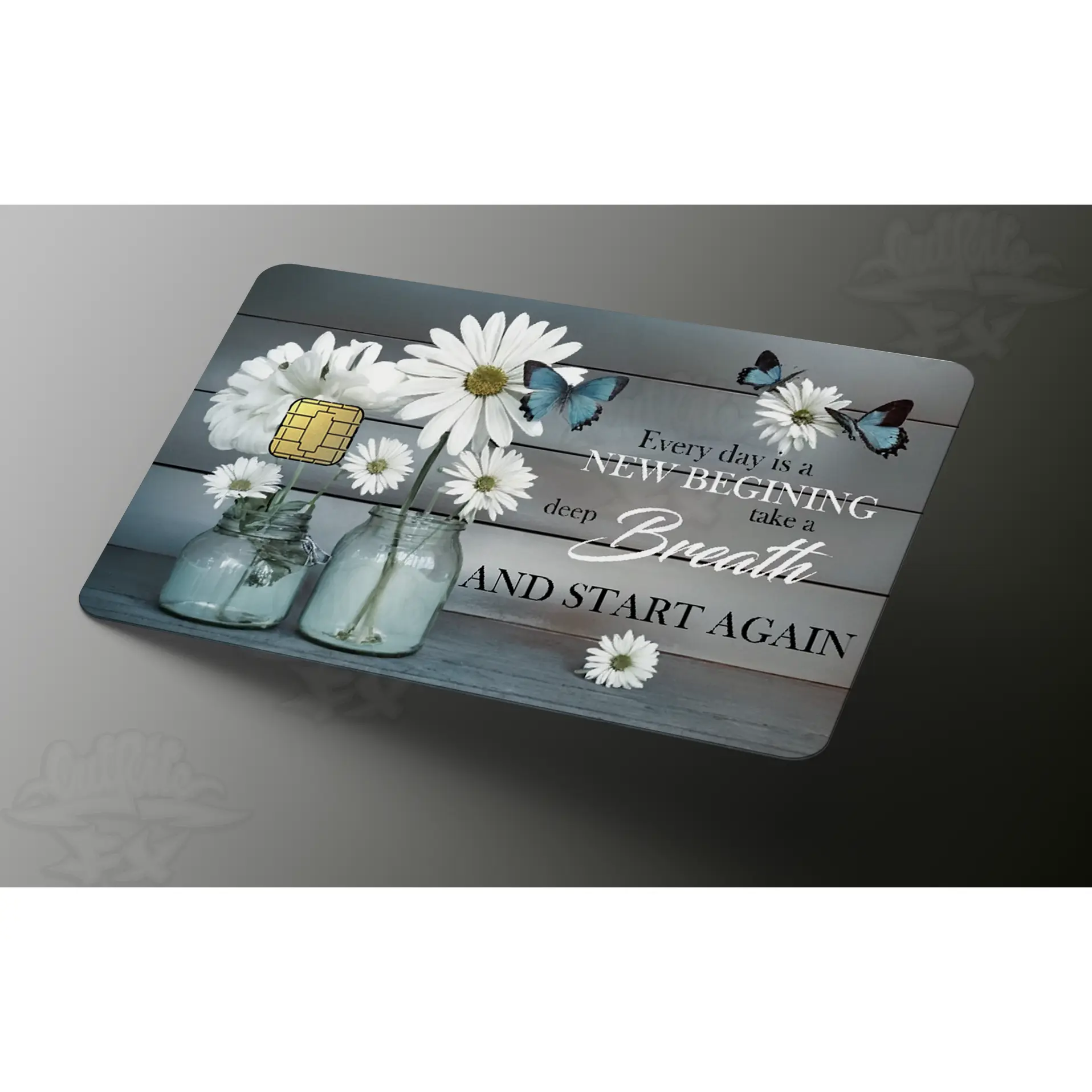 Daisy Flowers Blue Rustic Butterfly Credit Card Skin