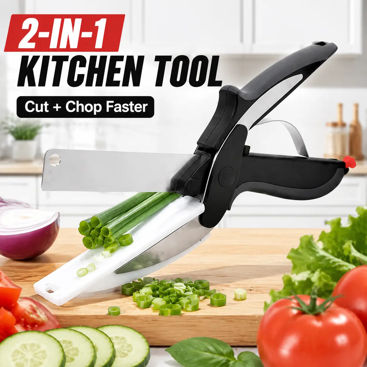 2-in-1 Kitchen Scissors with Cutting Board, Multipurpose Vegetable Cutter, Stainless Steel Food Shears for Fruits, Herbs & Meal Prep