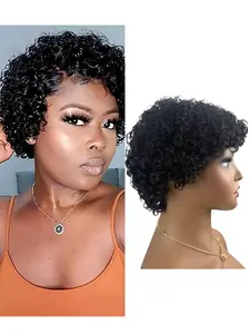 Real Human Hair Women's Elegant Short Curly Elf Wig, 180% Density, Breathable Cap, 100% Pure Human Hair, Natural, Daily & Party Wear
