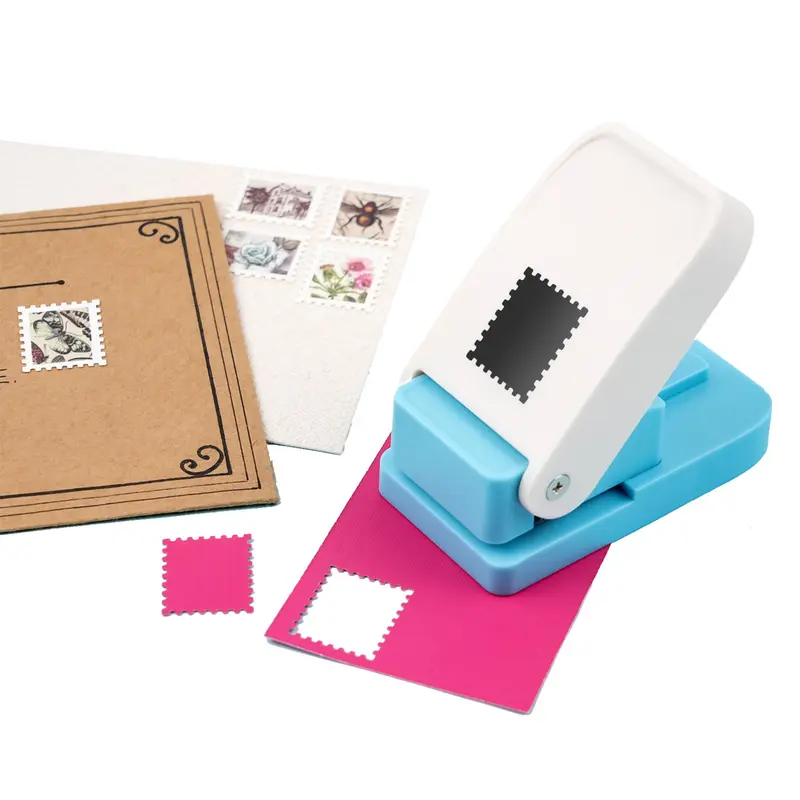 Rectangular Postage Stamp Shape Puncher, 1 x 0.8 Inch Hole Punch Tool, Smooth Hole Puncher, Ideal for Paper Crafting & Office Use, Durable Design, Lever Action Craft Punch for Scrapbooking