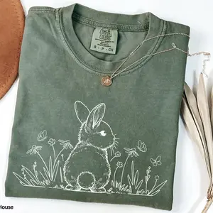 Comfort Colors Floral Easter Shirt, Easter Shirt, Easter Rabbit Shirt, Easter Shirts for Women, Easter Bunny Shirt, Cute Easter Gift - AL