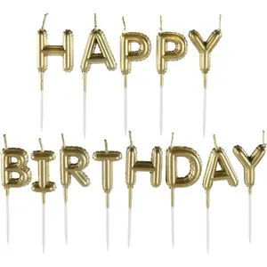 Happy Birthday Balloon Pick Candles-2.25", 13 Pieces-Candle Set For Birthday Party Celebrations, Gold