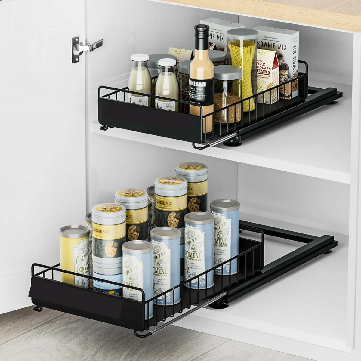 2 Pack Under Sink Organizer – Slide Out Cabinet Storage Drawers Black