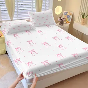 Coquette Pink Bow Fitted Sheet Set Twin Size 3 Piece, With 1 or 2 Pillowcases + 1 Fitted Sheet, Cute Polka Bow Dot Preppy Aesthetic Bedding, Soft Deep Pocket Microfiber, for Girls Teens Bedroom Dorm Decor, Perfect Birthday Gift