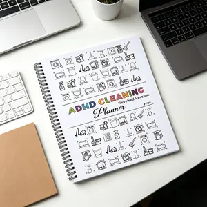 ADHD-Friendly Cleaning Planner, Undated Daily/Weekly/Monthly Checklists - Edit & Print, Master Home Tasks, Bathroom to Bedroom, No Overwhelm notebook a5