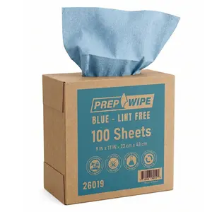 prep Disposable Lint-Free Cleaning Towels, 100-Sheet Industrial & Household Prep Wipes, 9"x17" Blue Box Pack