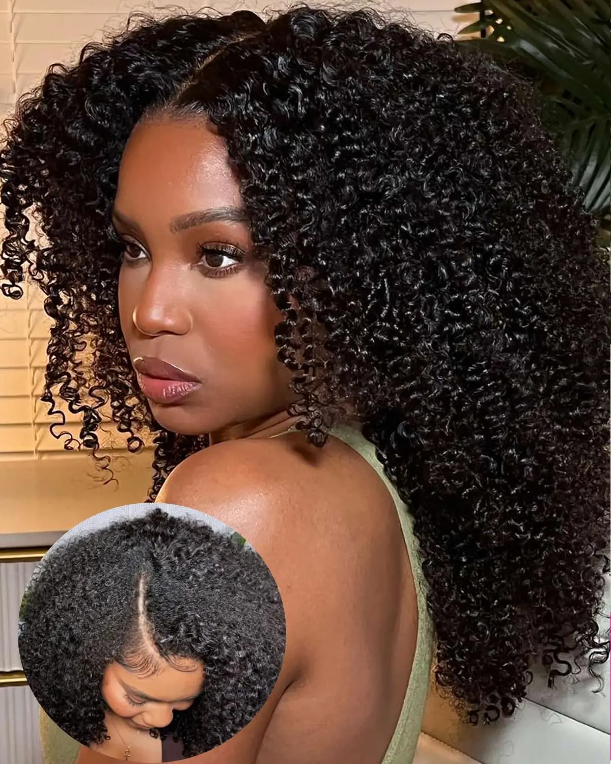 Mamushow Afro Kinky Curly 7x6 Glueless Wigs Human Hair 200% Density Wear and Go Wigs Pre Plucked Pre Cut Lace Afro Curly Wig for Women Beginner Friend