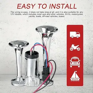 Dual Trumpet Air Horn Kit with Compressor – Chrome Finish for Car, Truck, SUV & Road Safety