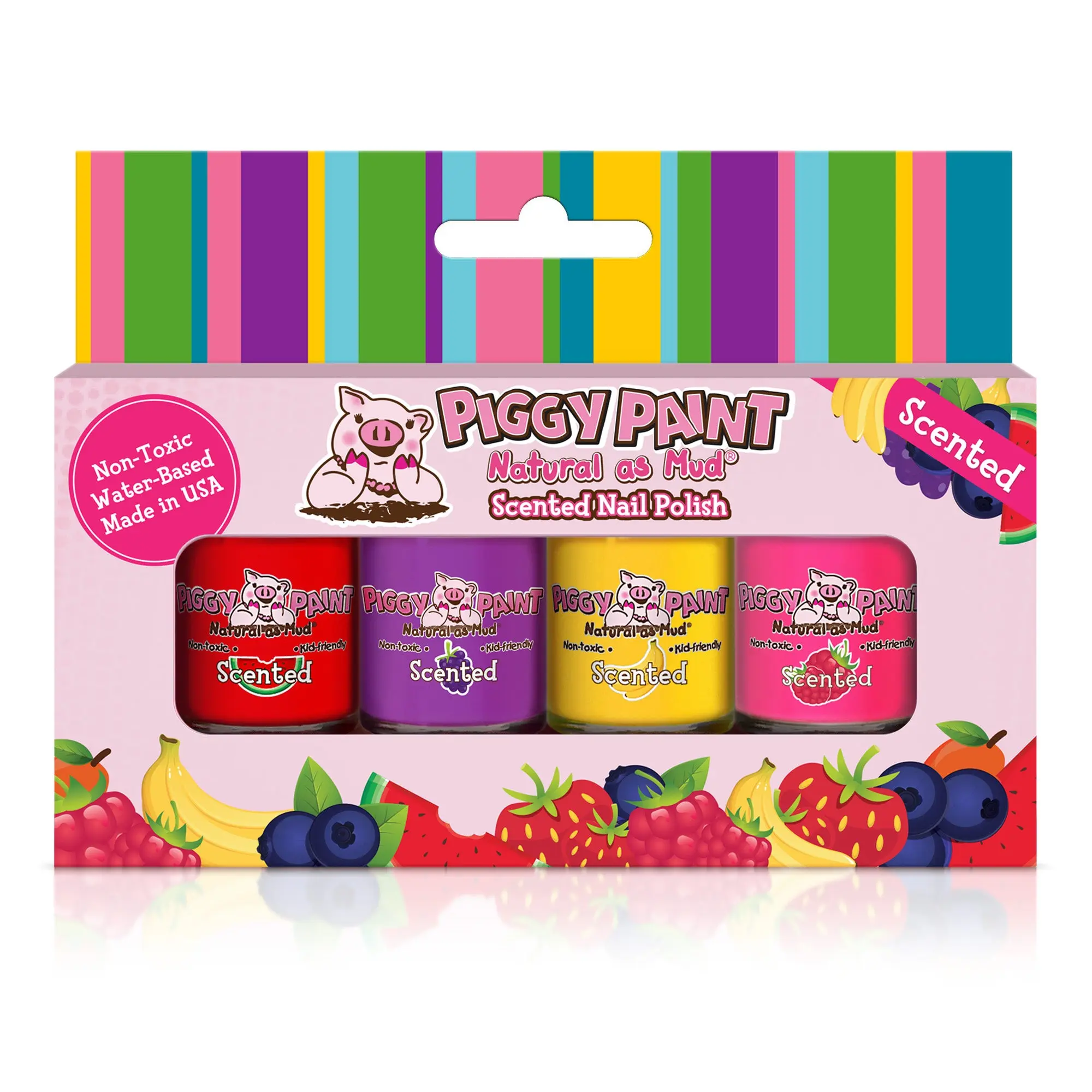Piggy Paint Scented Silly Unicorn Kids' Non-Toxic Nail Polish Gift Set - Featuring Watermelon, Grape, Raspberry, Banana Scents