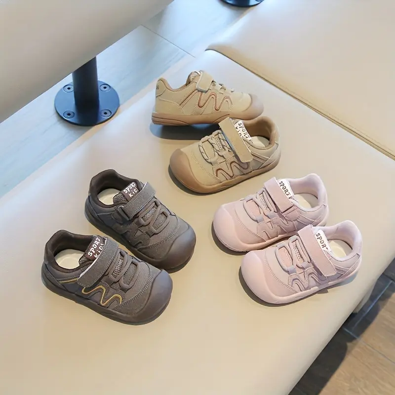 Boys & Girls Low-Top Sneakers with Closure - Beige & Brown Striped Non-Slip Sole, Soft Cushioned Shoe - Easy-On/Lock Mechanism for,, Play - Lightweight Kids Walking Shoes (1-2 Years), Black Shoes For Boys, Shoes For Little Girls, Boys Black Shoes, Boys