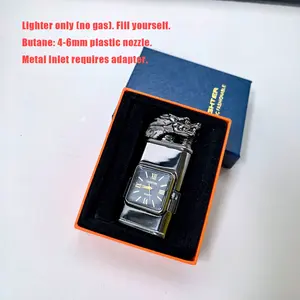 Clock & Dual Flame Lighter (Not inflated)​​ - Visible Fuel Window | Windproof Jet & Soft Flame | Adjustable | Metal Gift