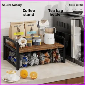 Coffee Capsule Holder for Nespresso Dolce Gusto Keurig Desktop Tea Bag Storage Rack Pull Out Multi Compartment Organizer for Kitchen Counter Coffee Pods Tea Bags Sugar Spoons