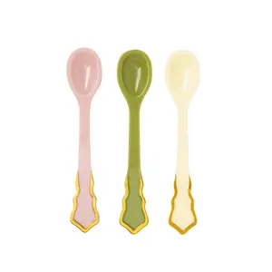 4 1/2" Pastel Disposable Plastic Tea Spoons with Gold Accent – 24 Ct.