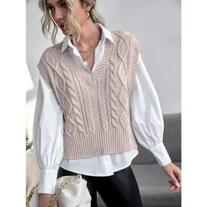 Womens Sweater Vest V Neck Sleeveless Knit Solid Casual Ribbed Preppy Pullover Tops