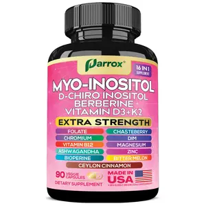 Parrox Myo-Inositol Supplement - Women's Hormones & Cycle Support - with D-Chiro Inositol & 13+ Extra Strength Ingredients - 90 Vegan Capsules - MADE IN USA Healthcare Vitamin