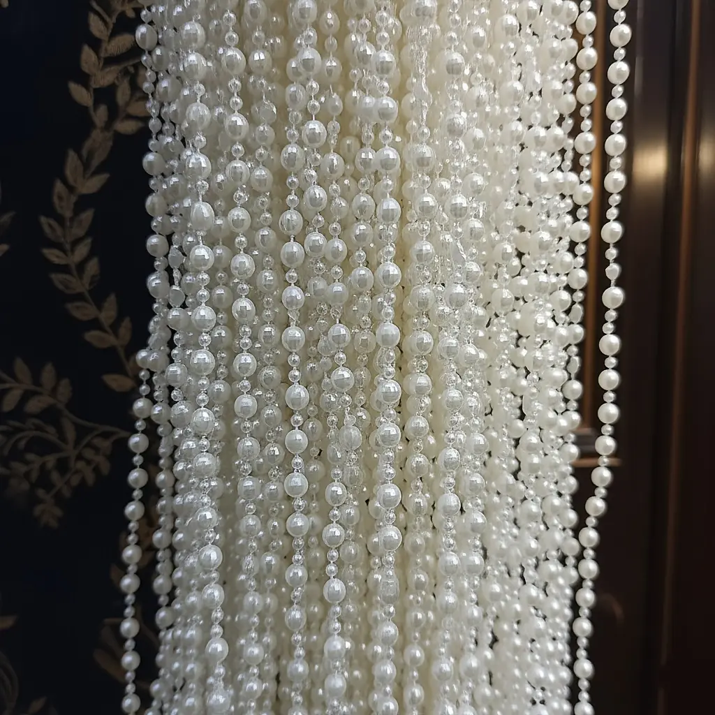 A Set of 5pcs, Total Length Is 5M/ 197.11Inch, White, Strung with Shiny Beads, Used Decoration And Creating Ambiance. Multifunctional, Can Be Hung, Suitable Home Decoration, Including Windowsills, Porches, And Living Rooms