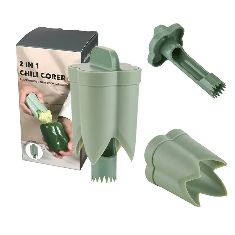 2-Piece Reusable Compact ABS Plastic Kitchen Utensil Set - Jalapeno Corer, Pepper Deseeder, Chili Seed Remover for Fruit & Baby Food Prep, College Students’ Weekly Tasks with Quick Cleaning Feature, Two Piece Set