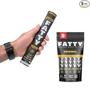 FATTY Grass-Fed Beef Smoked Meat Sticks, Original Flavor, 13g Protein Per Stick, 2 oz. (Pack of 5)