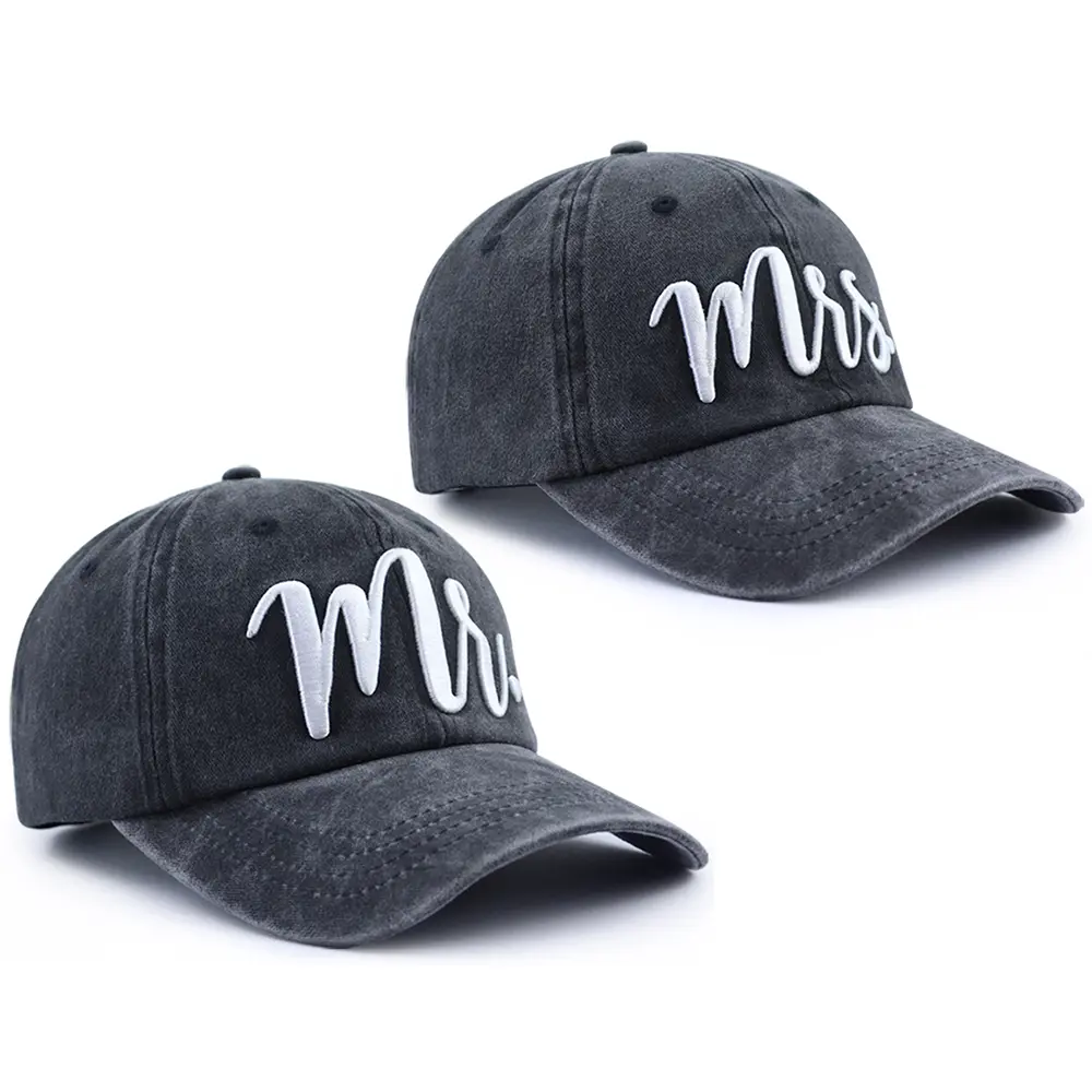 Unisex 2PCS Cotton Lettering Baseball Cap Matching Set - Adjustable Funny Mr and Mrs Hats, Couple Wedding Gift Everyday Fashion Accessories