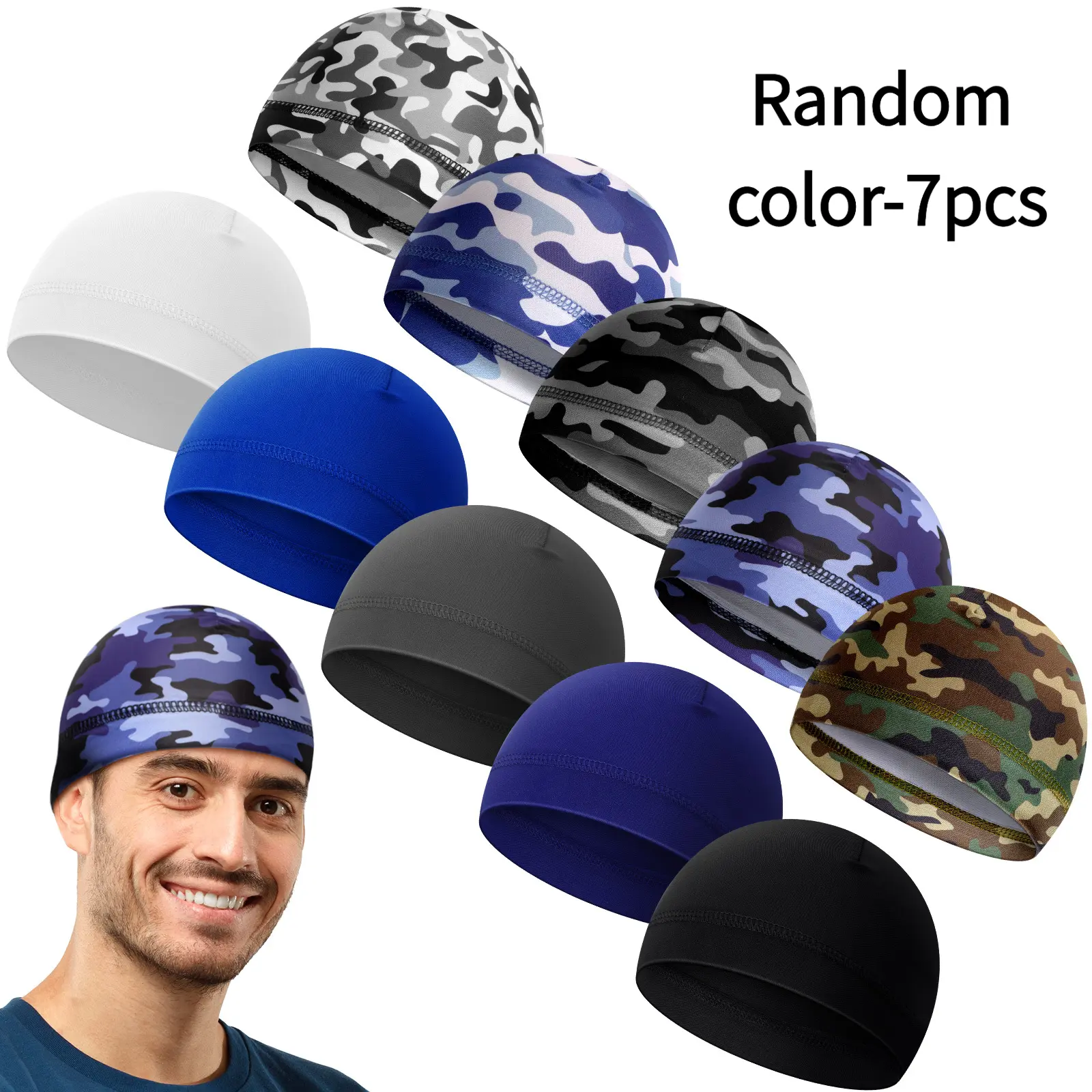 Men's 7-Piece Compression Cap & Welding Liner Set, Cooling Moisture-Wicking Sports & Outdoor Hats in Camo & Solid Colors for Cycling & Welding, Compression Cap Sports & Outdoor Hats