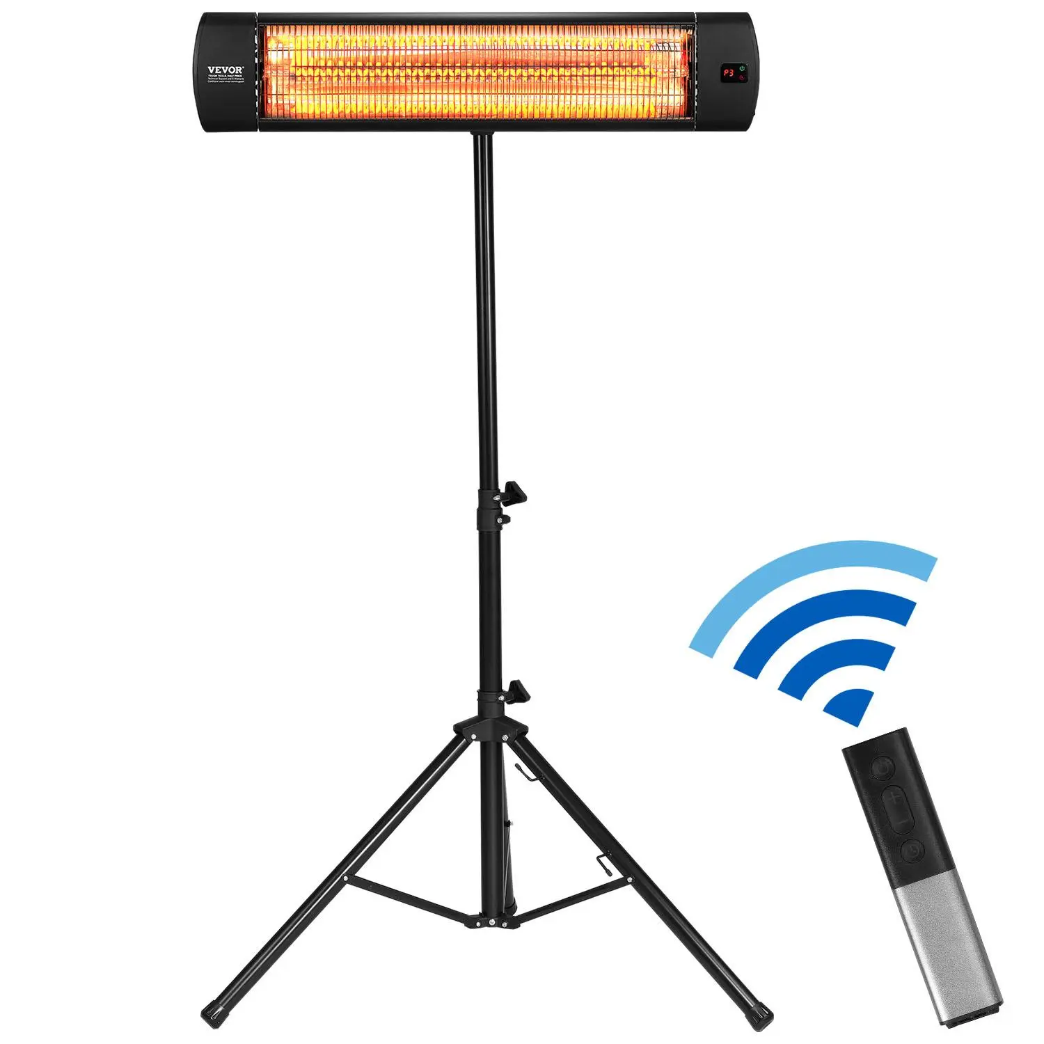 VEVOR 1500W Infrared Electric Space Heater - Waterproof Aluminum Shell Outdoor Heating Unit with Remote Control, LED Screen, 3 Speeds, Timer, Adjustable Temp for Patio, Garage, Studio, Led Light, Display