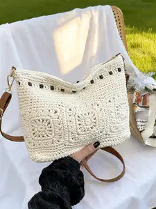 Crossbody Straw Bag, Simple Shoulder Straw Basket, Versatile Beach Bag, Fashionable Women's Handbag, Perfect for Vacations, Boho Crossbody Bags, Boho Straw Bag, Casual Crossbody Bag, Handwoven Straw Bag
