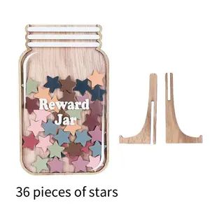 Wooden Star and Flower Reward Jar for Desktop Decoration, Desk Signs Ornament, Creative Home Decor for Room, Classroom Decor, Decorating, Gift for Motivation