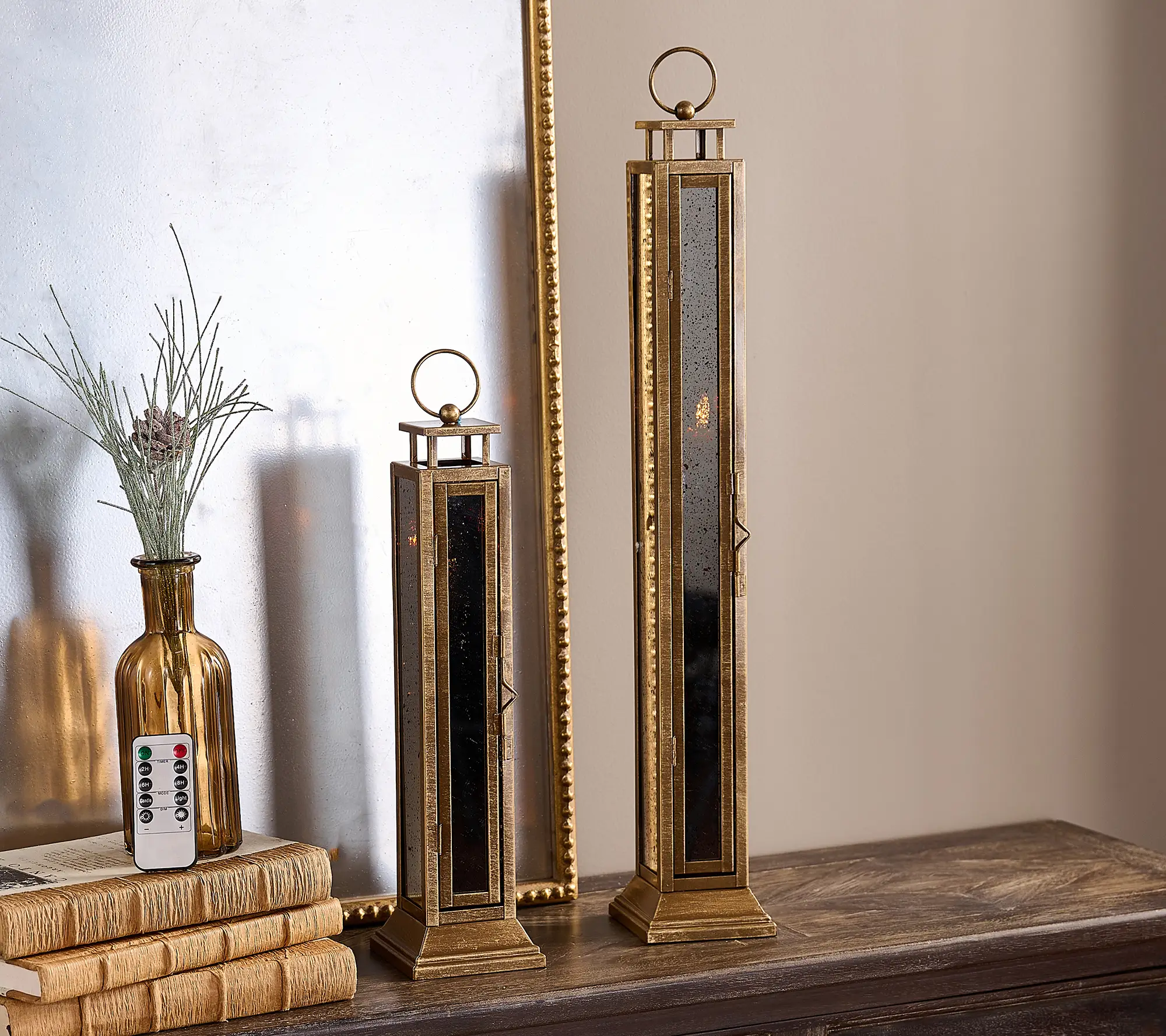 Home Reflections Flameless S/2 Mercury Glass Taper Lanterns