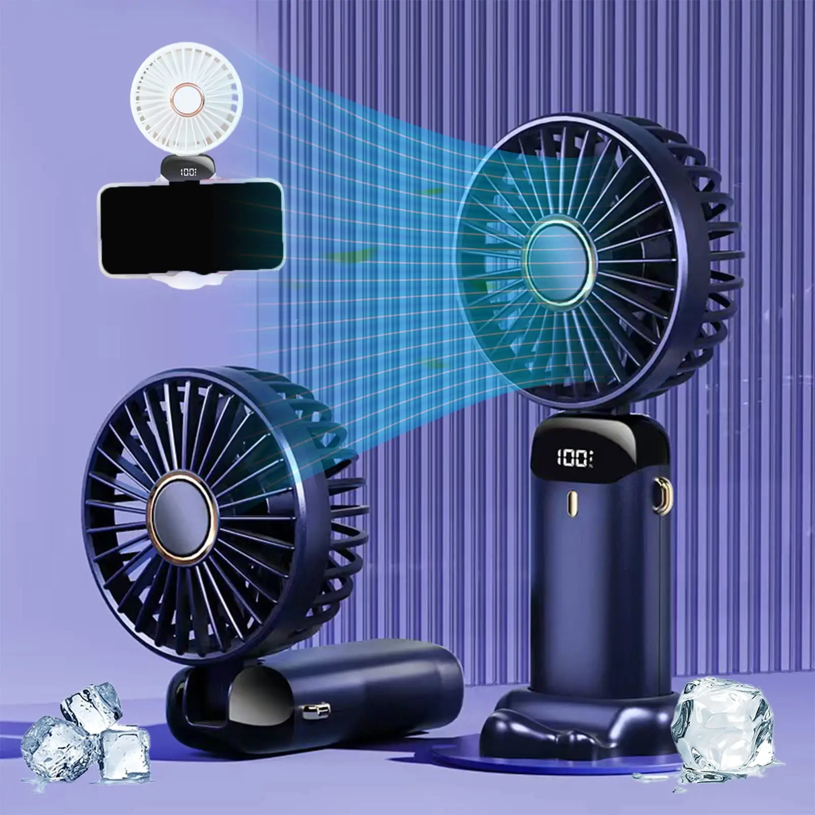 PQRQP Summer new Portable Handheld Fan,Digital Display,5 Speeds,USB Recharging for Travel and tourism,Silent fan with Base