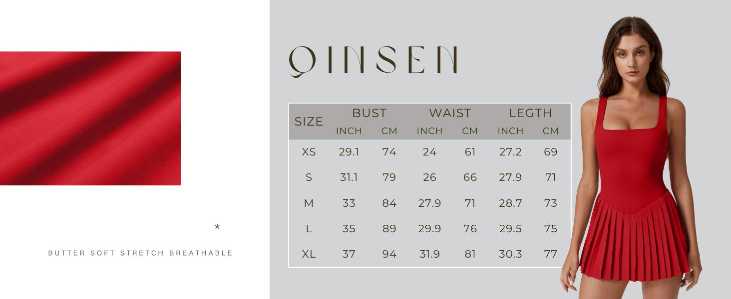 QINSEN Womens Square Neck Tennis Dress Pleated Sleeveless Built in Shorts Golf Athletic Dress with Pockets