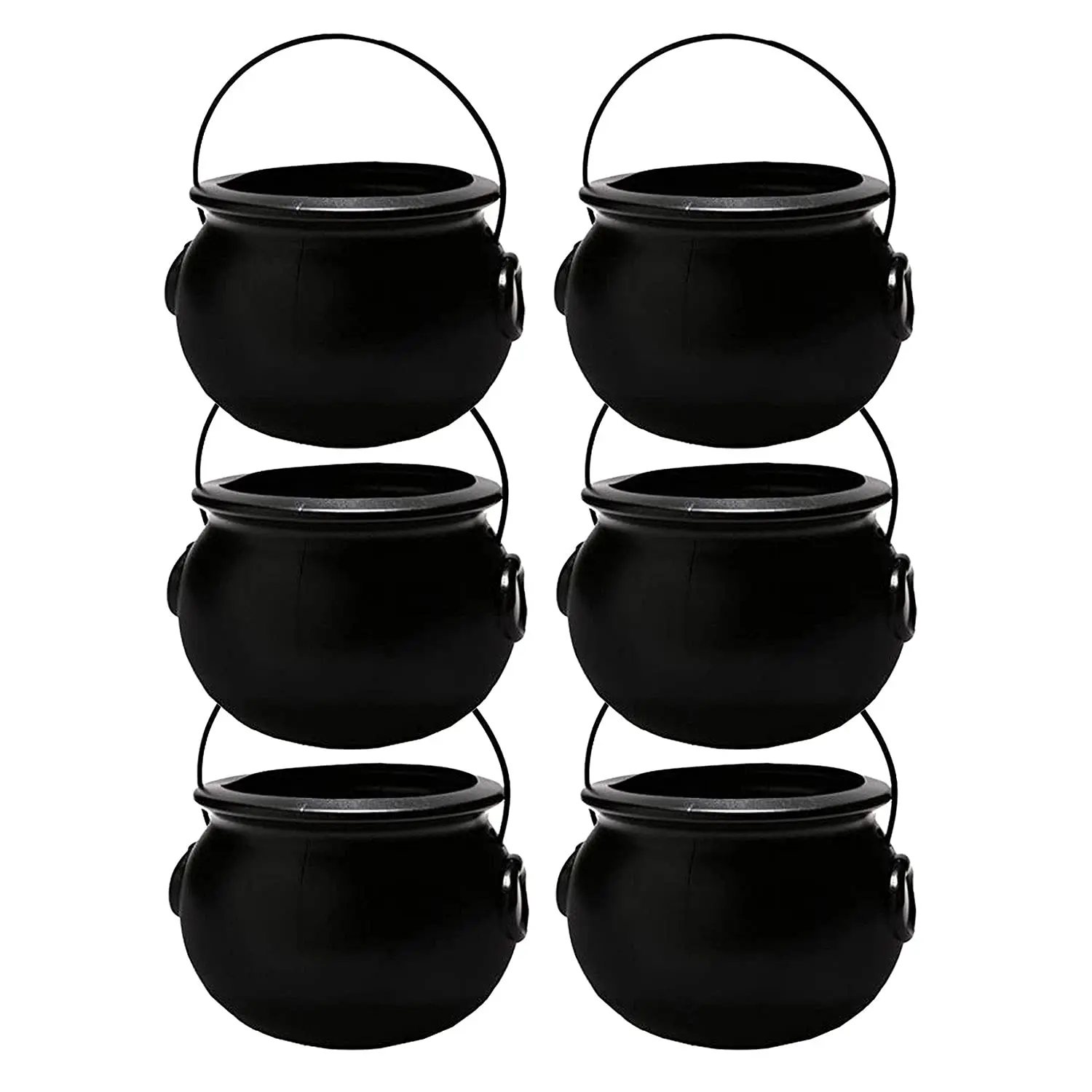 PMU 6pc -6inch Halloween Cauldron - Cauldron Plastic Pot & Bucket - Halloween Party Favors & Supplies - Perfect Kitchen & Home Décor - Candy Holder, 6 Inch Black