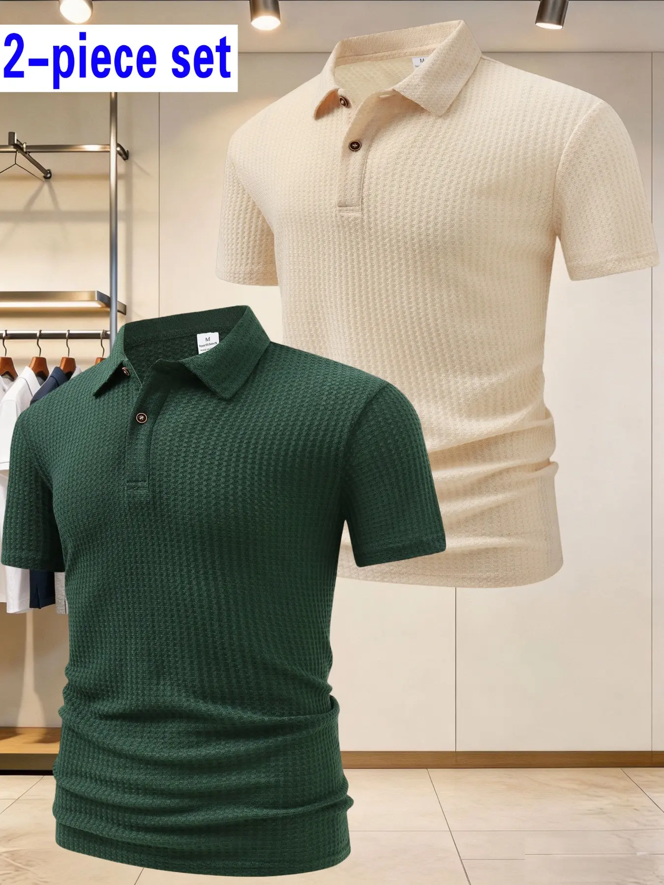 2-piece set   Men's Polo Shirt Set, Summer Breathable Knitted Collar, Casual Slim-Fit Short Sleeve Top, Ideal for Parties and Daily Wear