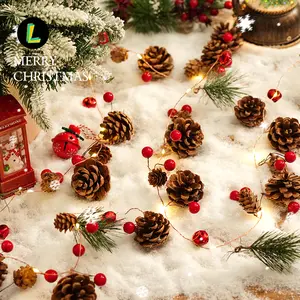 Natural-Style Pinecone & Red Berry Christmas String Lights string festival decoration holiday decoration shop window pendant scene arrangement Christmas tree trinkets creative pendant lights