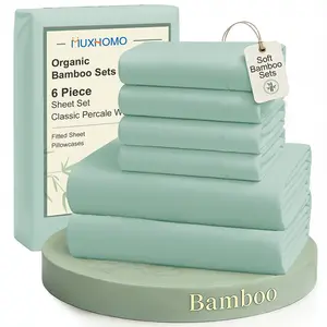 MUXHOMO Cooling Bamboo Sheet Sets - Soft 2000-Thread Count Luxurious Kids 4/6 Queen Size Sheets, 16-Inch Deep Pocket Fitted Sheet, Designed for Moisture-Wicking And Breathability to Combat Night Sweats, Suitable for All Seasons