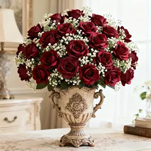 Elegant rose bouquet artificial breathing set, suitable for Christmas wedding arrangements, home and office decoration, Mother's Day, spring floral displays, and an ideal artificial plastic bouquet for Valentine's Day