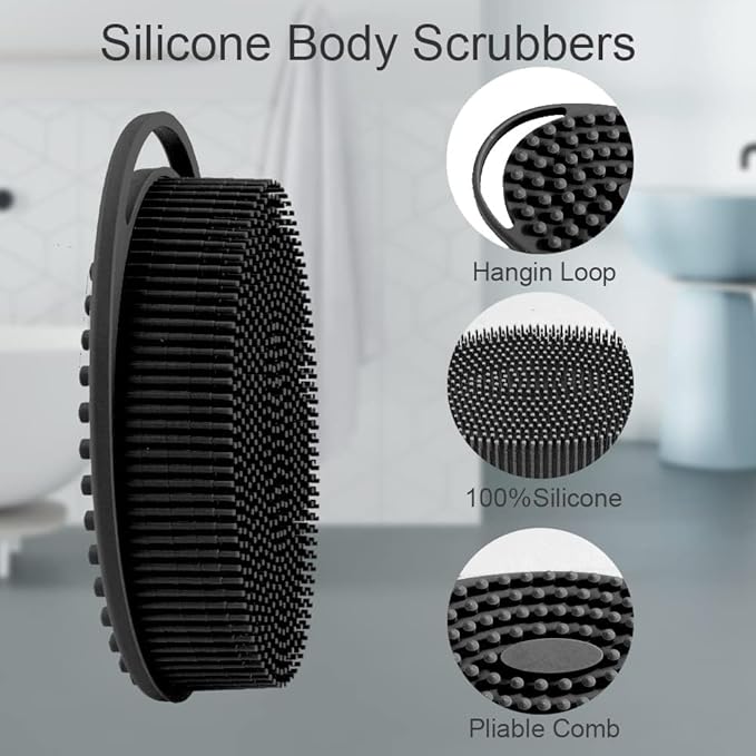 Soft Silicone Body Scrubber 2‑Pack 2‑in‑1 Silicone Shower Loofah & Exfoliating Body Brush for Sensitive Skin Gentle Exfoliation Deep Clean & Rich Lather Hygienic Quick‑Dry Spa Bath Accessory