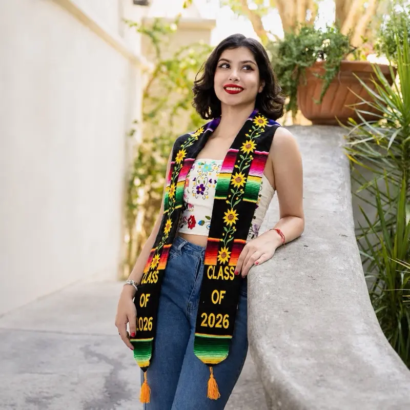 Mexican Graduation  Sunflower Stole Class of 2026 | Serape Embroidered Grad Sash | Fiesta Graduation Stole | Hispanic Graduation Gift