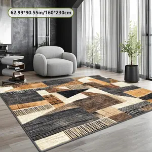 Modern Nordic Velvet Carpet, Soft Comfortable Geometric Patchwork Vintage Pattern, Geometric Graphic Rug, Home Decor Rug for Living Room, Bedroom, Coffee Shop, Home Decorative Rug