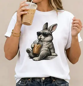 Bunny T-Shirt, Funny Rabbit With Iced Coffee Design, Cute Animal Lover Gift, Comfort Colors, Coffee T-Shirt