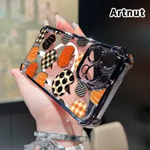 Pumpkin Pattern Pattern Four Corner Anti-Fall Phone Case Transparent Electroplated Protective Cover for iPhone 17 Air 16 Pro Max 15 Plus 14 13 12 11 E