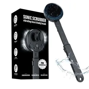 Vibrating Face and Body Brush, Sonic Scrubber Pro - Water Resistant, 4 Settings, 2 Speeds & 2 Modes, Massage Brush with Charcoal Infused Silicone Bristles for Deep Clean