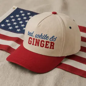 Red White & Ginger Embroidered Hat, Patriotic 250th Anniversary Cap, America Summer Gift for Women